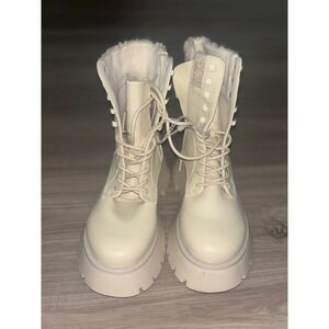 CircusPlatform Boots Lug Sole Lace Up Ankle Booties‎ Sherpa Trim Size 9